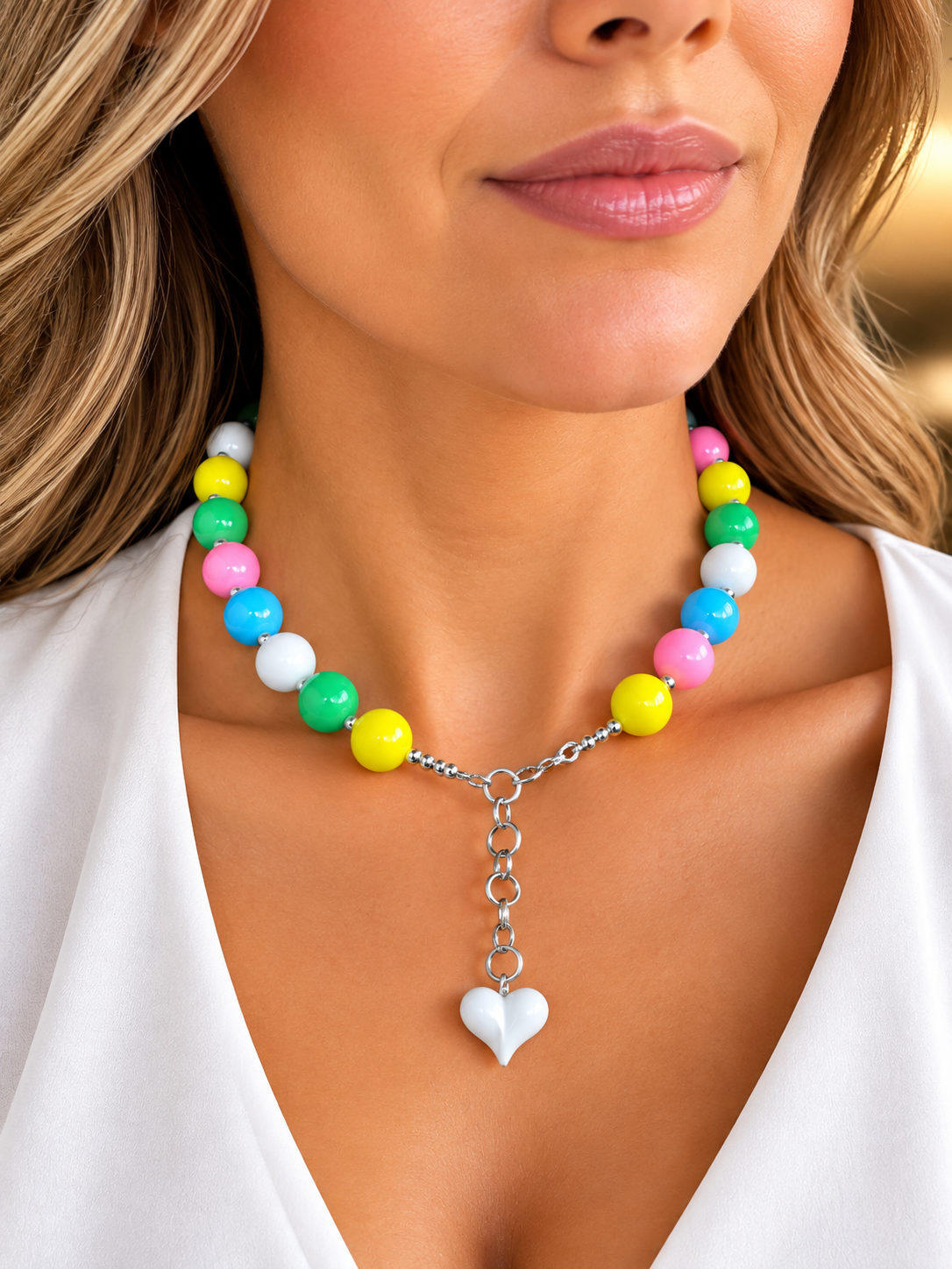 Collar corazon blanco